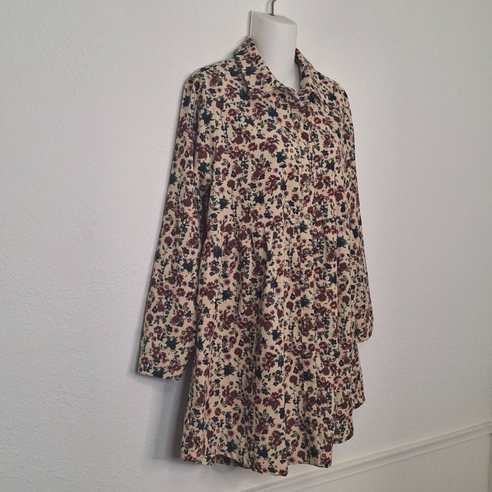 Umgee Floral Corduroy Dress Sz S Button Front Babydoll Western Boho Cowgirl - Picture 4 of 16